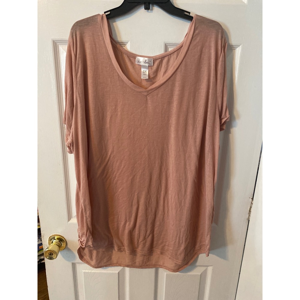 Just Be Womens Plus Size 3X Dusty Rose V-Neck Short Sleeve High Low Hem Top